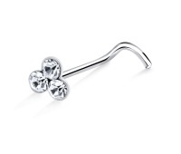 Flower with Stone Silver Curved Nose Stud NSKB-28s